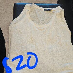 NWOT Polo Ralph Lauren Women's Ivory Sleeveless Crew Neck Linen Tee White Pony